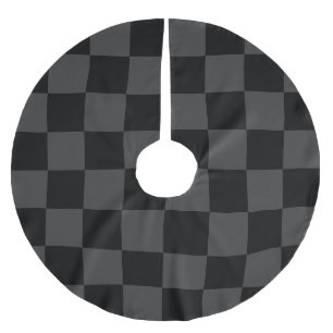 Klassiskt Modern Black & Smoky Black Checkerboard Julgransmatta Borstad Polyester