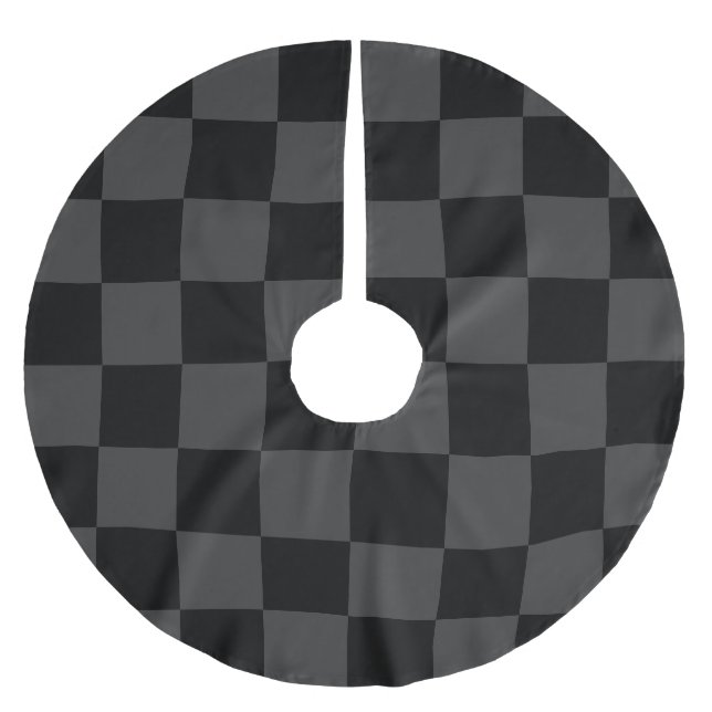 Klassiskt Modern Black & Smoky Black Checkerboard Julgransmatta Borstad Polyester (Framsidan)