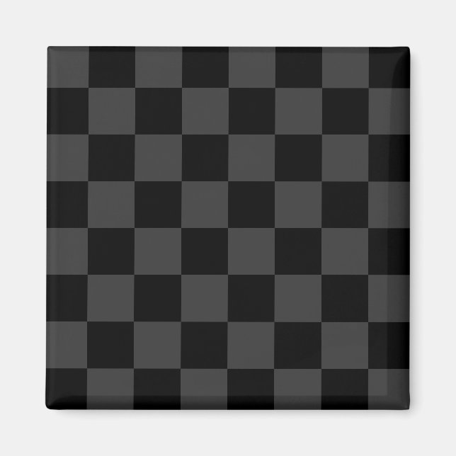 Klassiskt Modern Black & Smoky Black Checkerboard Magnet (Framsidan)