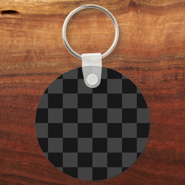 Klassiskt Modern Black & Smoky Black Checkerboard Nyckelring (Framsida)