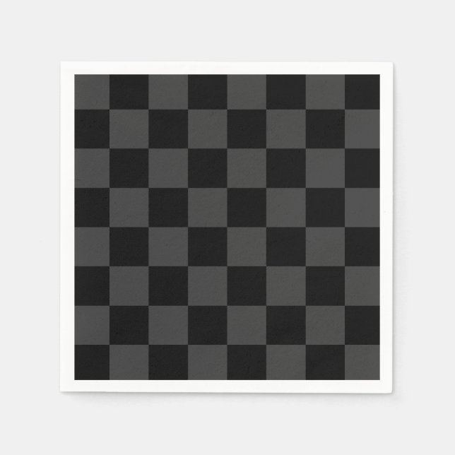 Klassiskt Modern Black & Smoky Black Checkerboard Pappersservett (Framsidan)