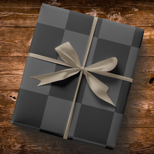 Klassiskt Modern Black & Smoky Black Checkerboard Presentpapper