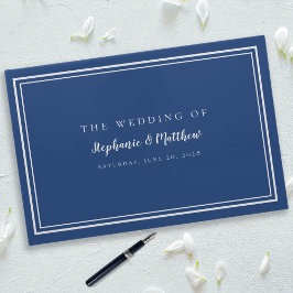 Klassiskt modern minimalistisk vit blå bröllopsfes gästböcker