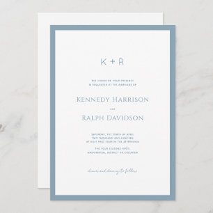 Klassiskt Modern Monogram Slate Blue Gräns Inbjudningar