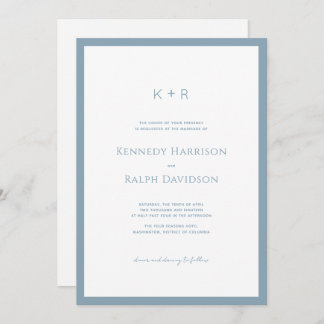 Klassiskt Modern Monogram Slate Blue Gräns Inbjudningar