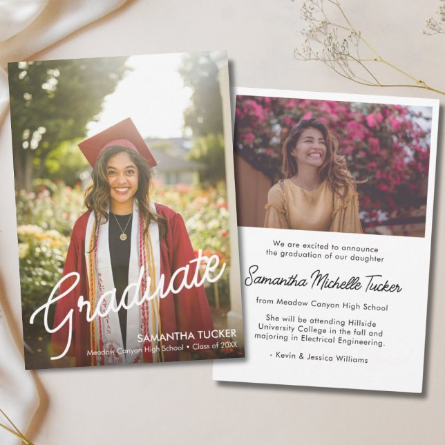Klassiskt Modern Script 2 Photo Studenten Meddelande (Classic Graduation Announcement)