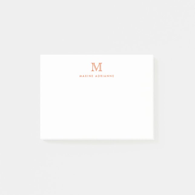 Klassiskt Modern Simple Clean Orange Monogram Post-it Block (Framsida)