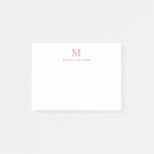 Klassiskt Modern Simple Clean Shock rosa Monogram Post-it Block