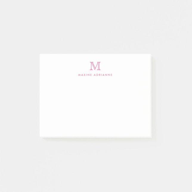 Klassiskt Modern Simple Clean Shock rosa Monogram Post-it Block (Framsida)