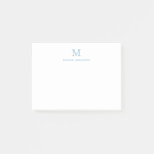 Klassiskt, modernt, enkelt, rent, blått monogram post-it block