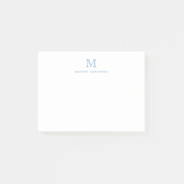 Klassiskt, modernt, enkelt, rent, blått monogram post-it block (Framsida)
