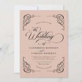 Klassiskt modernt Kalligraphy Beige & Black Script Inbjudningar