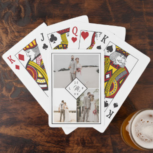 Klassiskt mongram 3 fotorutnät i bröllop casinokort