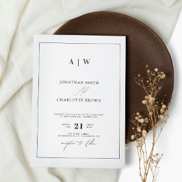 Klassiskt Monogram Black and White Bröllop Inbjudningar