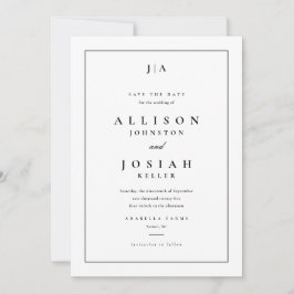 Klassiskt Monogram Black and White Bröllop Spara Datumet