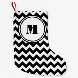 Klassiskt Monogram Black and White Mönster Liten Julstrumpa