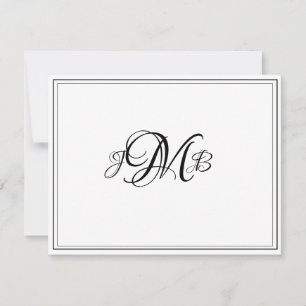 Klassiskt monogram, blomstert skriptanteckningskor tack kort