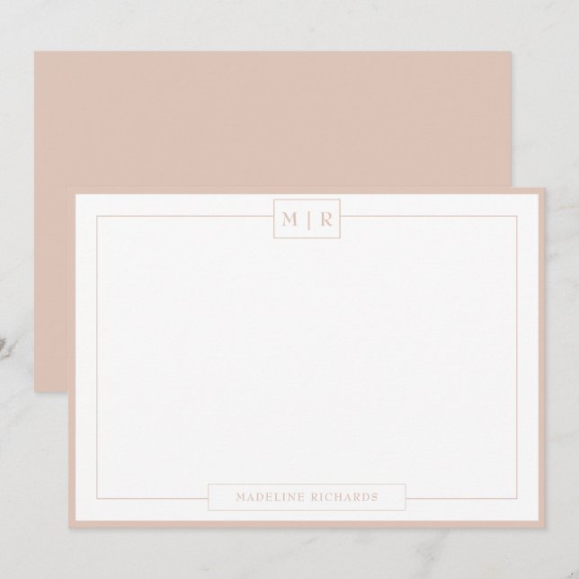 Klassiskt monogram Boho Beige Gräns Stationery Anteckningskort (Fram/baksida)