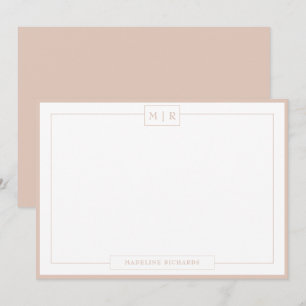 Klassiskt monogram Boho Beige Gräns Stationery Anteckningskort