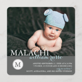 Klassiskt Monogram Boy Birth-meddelande / Blue Meddelande