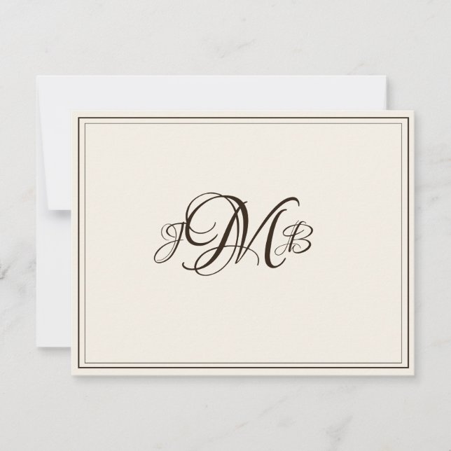Klassiskt monogram Ecru & Sepia, färglöst skript Tack Kort (Framsida)