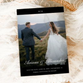 Klassiskt monogram Elegant Script 2 Photo Bröllop Spara Datumet