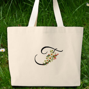 Klassiskt monogram F röd vit blomma mormorspresent Jumbo Tygkasse