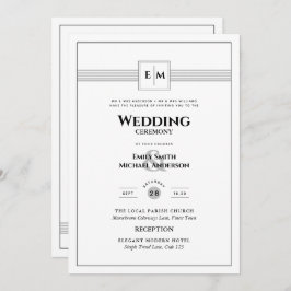 Klassiskt Monogram Formal Bröllop White Alla i 1 I Inbjudningar