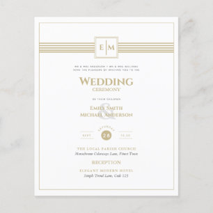 Klassiskt Monogram Formal Bröllop White Guld Inbju Flygblad