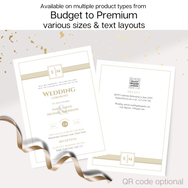 Klassiskt Monogram Formal Bröllop White Guld Inbju Inbjudningar (Skapare uppladdad)