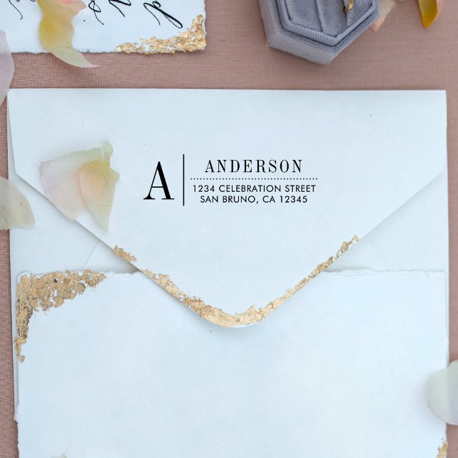 Klassiskt monogram | Fuchsia första Returadress Självfärgande Stämpel (Skapare uppladdad)