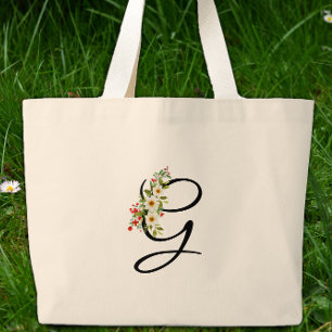Klassiskt monogram G röd vit blomma mormors gåva Jumbo Tygkasse