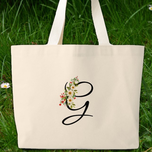 Klassiskt monogram G röd vit blomma mormors gåva Jumbo Tygkasse (Skapare uppladdad)