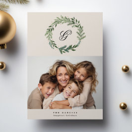 Klassiskt Monogram Gräs, julfoto för krans Julkort