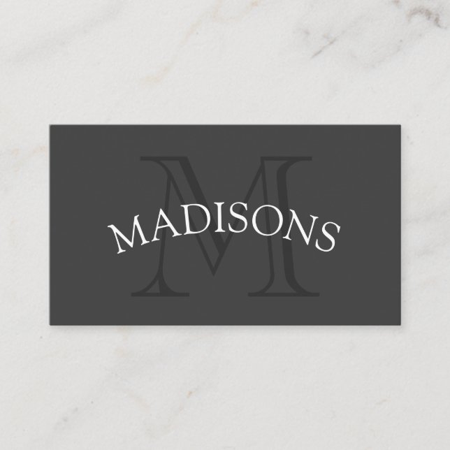 Klassiskt monogram Grått med bågstext Visitkort (Framsida)
