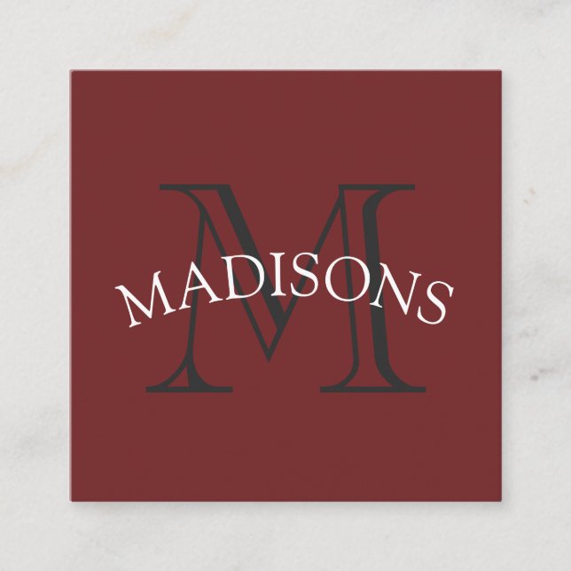 Klassiskt monogram Grått Red med Arc Text Fyrkantigt Visitkort (Framsida)