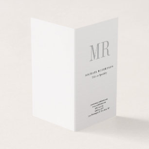 Klassiskt monogram Grått White Minimalist Linen Visitkort