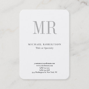 Klassiskt monogram Grått White Minimalist Plain Visitkort
