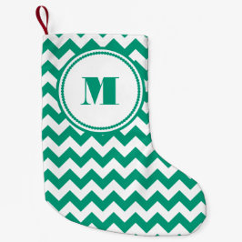 Klassiskt monogram grönt sicksack-mönster liten julstrumpa