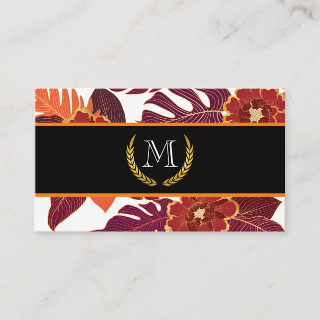 Klassiskt monogram | GULD BLAD | BLOMMÖNSTER Visitkort (Framsida)