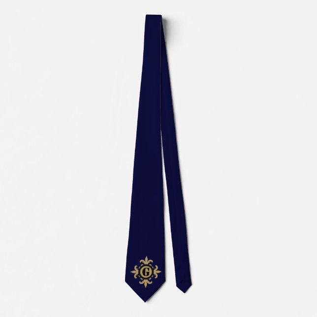 Klassiskt Monogram guld Fleur De Lis blue Slips (Framsida)