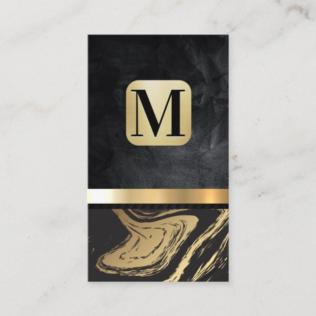 Klassiskt monogram | Guld Marble Metallic Visitkort (Framsida)