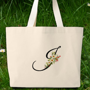 Klassiskt monogram J röd vit blomma mormorspresent Jumbo Tygkasse