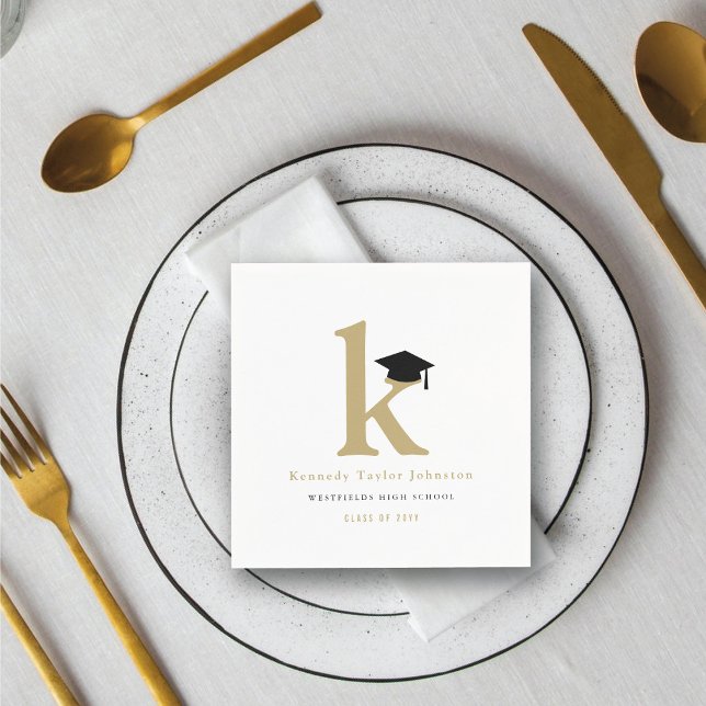 Klassiskt monogram K och Studentmössa Grad Party Pappersservett (Classic Monogram K And Graduation Cap Grad Party Paper Napkin by fatfatin @ zazzle.com/color_therapy)