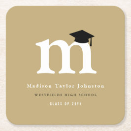Klassiskt monogram M och Studentmössa Grad Party Underlägg Papper Kvadrat