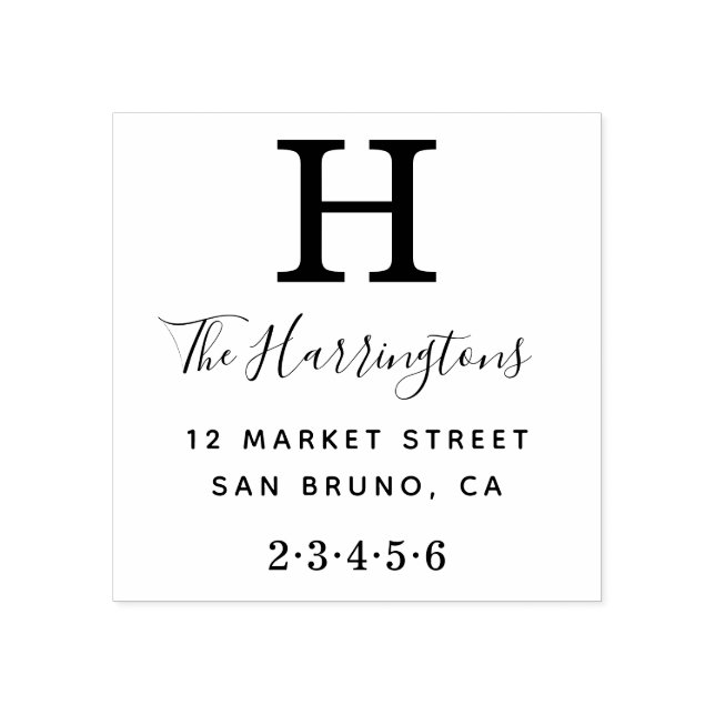 Klassiskt monogram med Namn och Returadress Stämpel (Tryck)