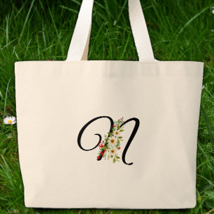 Klassiskt monogram N röd vit blomma mormors gåva Jumbo Tygkasse