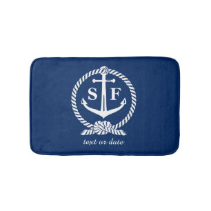 Klassiskt monogram Nautical Blue Anchor Beach Boat Badrumsmatta