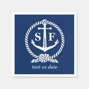 Klassiskt monogram Nautical Blue Anchor Beach Boat Pappersservett