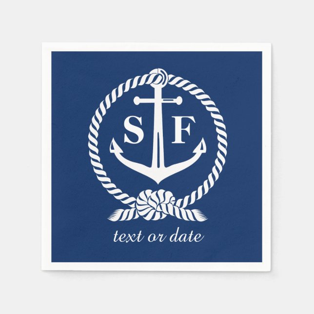 Klassiskt monogram Nautical Blue Anchor Beach Boat Pappersservett (Framsidan)